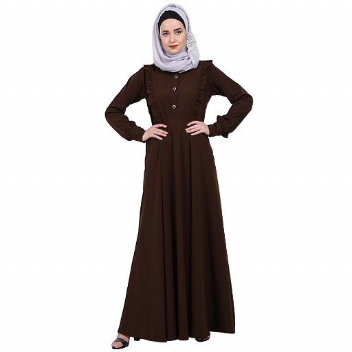 Umbrella abaya with frills- Coffee Brown